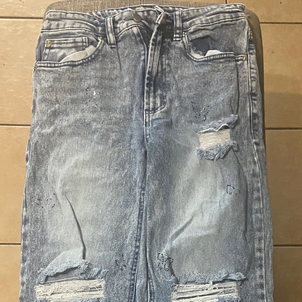 Size 7 Blue jeans with rhinestone butterflies